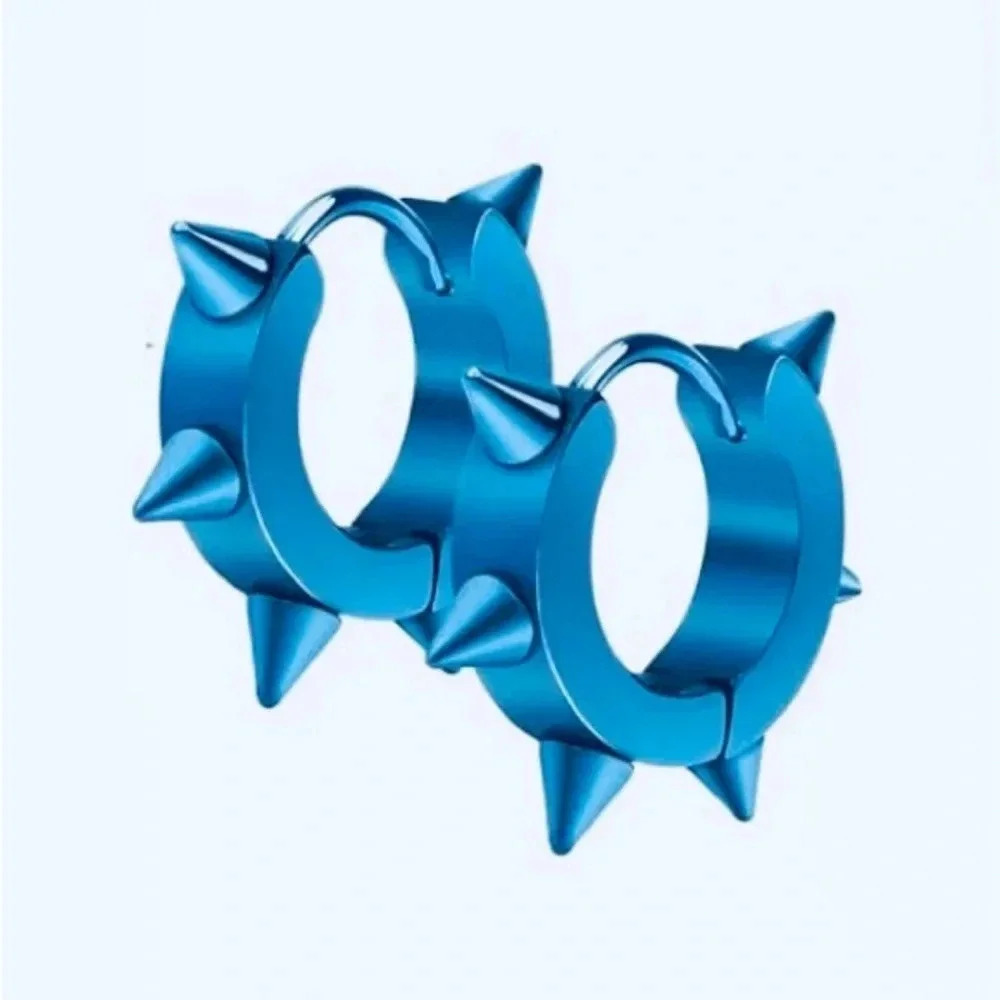 Blue Stainless Steel Spike Hoop Earrings NWT